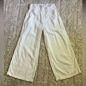 BlankNYC white/off white Rayon/Linen Paperbag Elastic Waist Wide Leg Pants XS